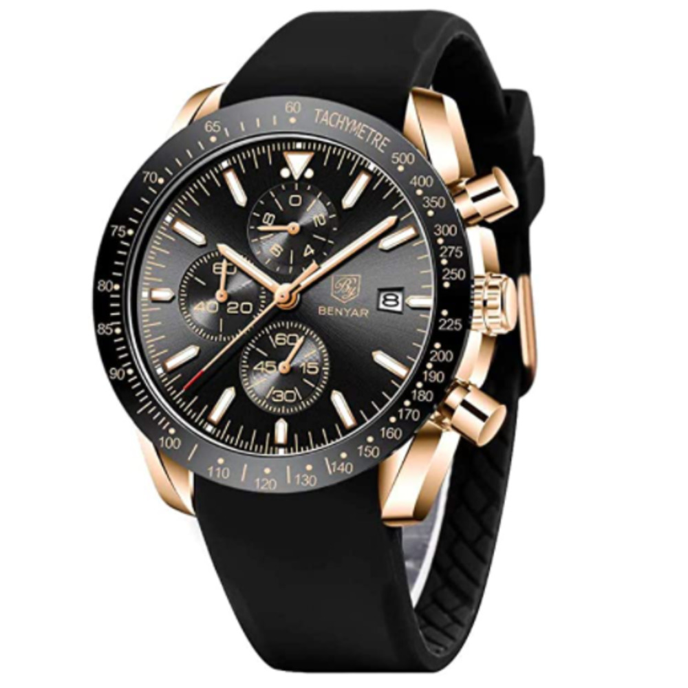 NWT Mens Luxary Benyar Leather Band Watch